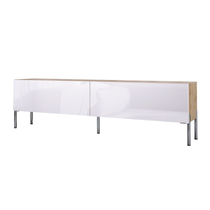 Falra akasztható TV szekrény 170 cm, wotan tölgy/ fehér fényű, króm lábakkal