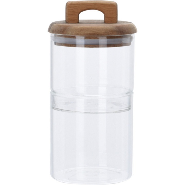 Un set de recipiente din sticla pentru alimente cu capac din lemn