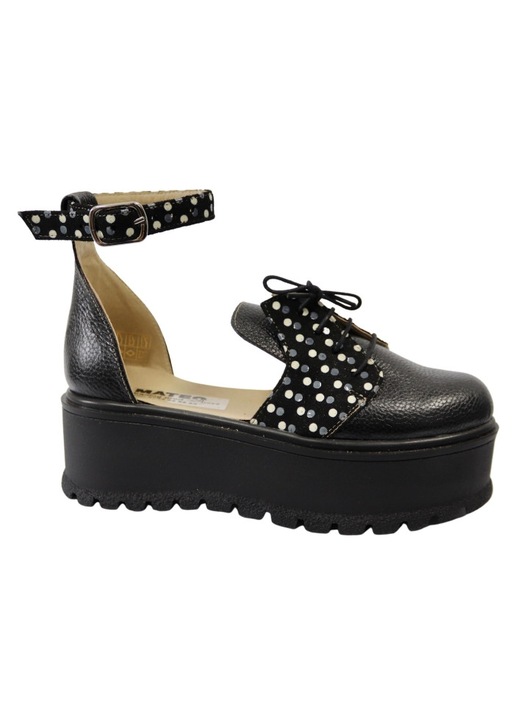 Sandale Inchise in Fata Negre cu Buline, Platforma, Catarama si Siret Amanda, Piele Intoarsa, Mateo Shoes, 38 EU