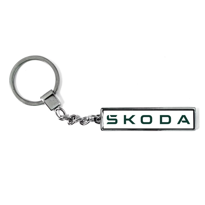 Breloc metalic Auto Logo Skoda Verde, Betaprint, Argintiu