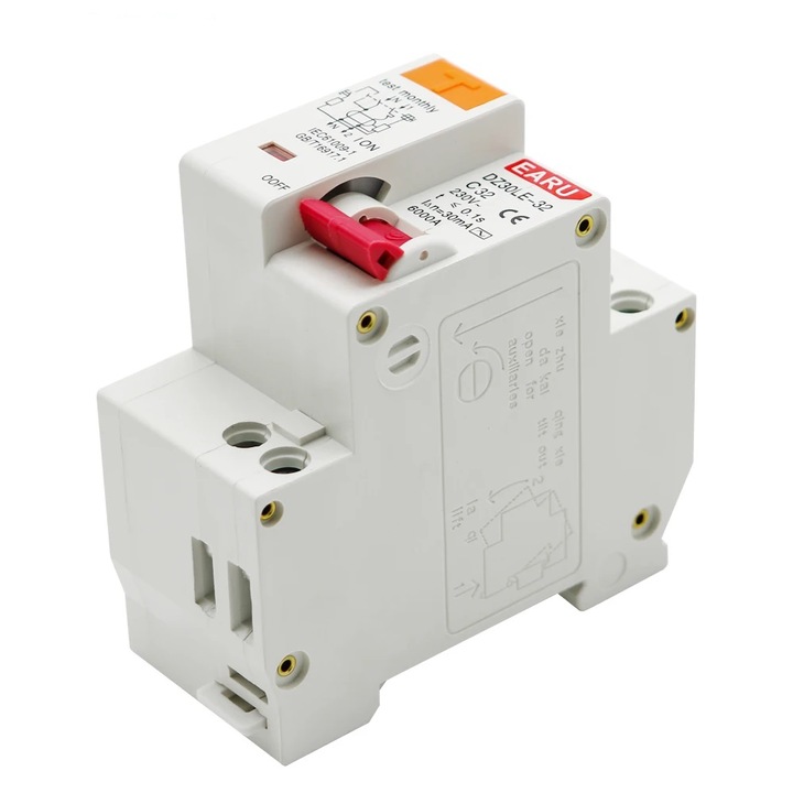 Differenciálmegszakító RCD / RCBO 2P, 32A, AC típus, maradékáram 30mA, C görbe, EARU DZ30LE-32