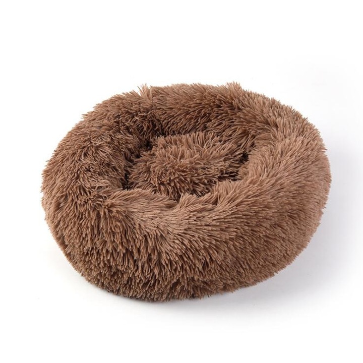 Párnázott fekhely kutyáknak és macskáknak, Szín Világosbarna, puha, plusz anyagú, Kerek, Átmérő 50 cm