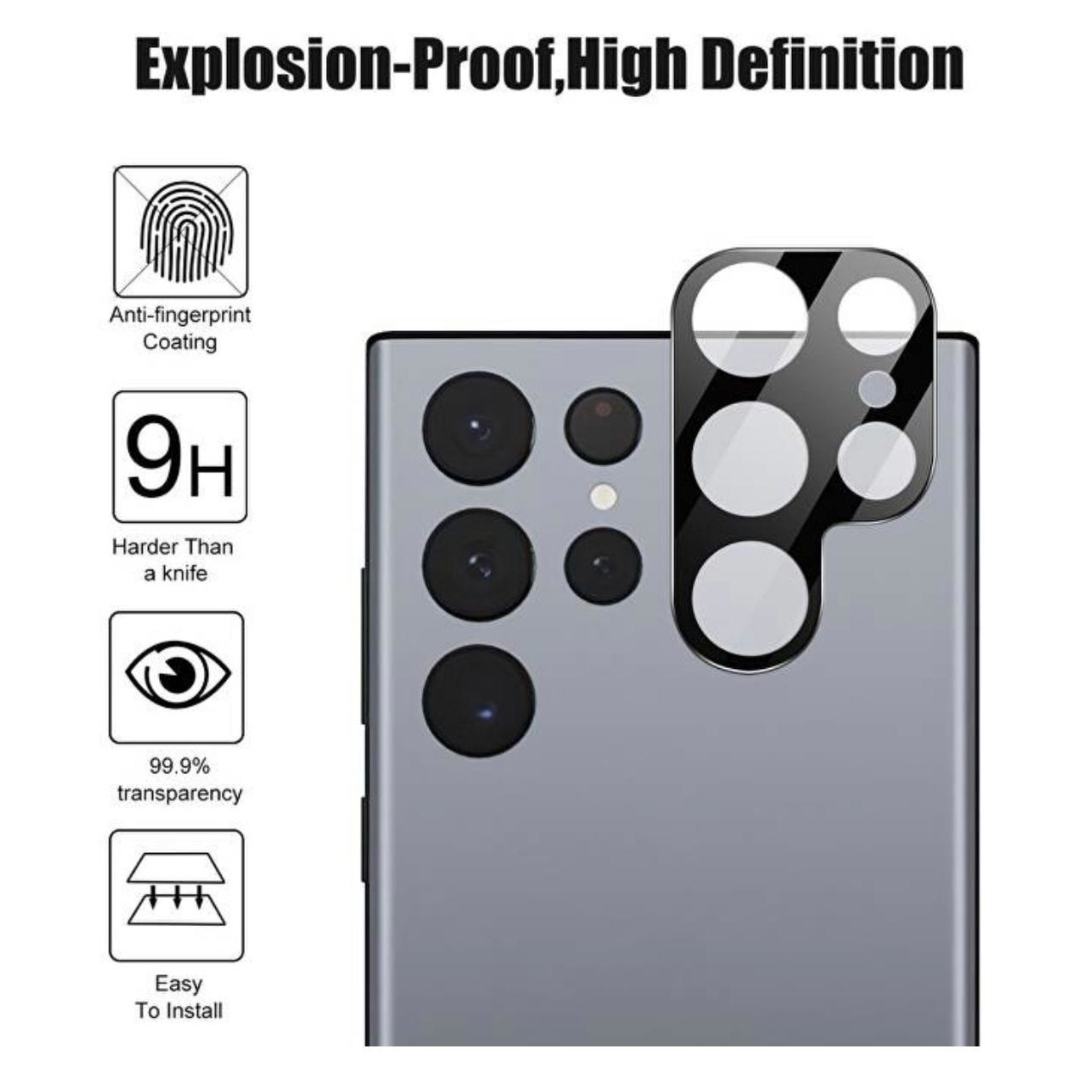 Folie protectie camera, Mkpshield, Compatibila Samsung Galaxy S22 Ultra, Sticla securizata