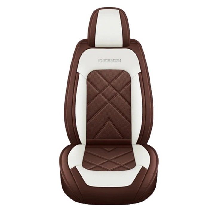 Husa scaun auto, piele ecologica, protectie completa, universala, maro/alb