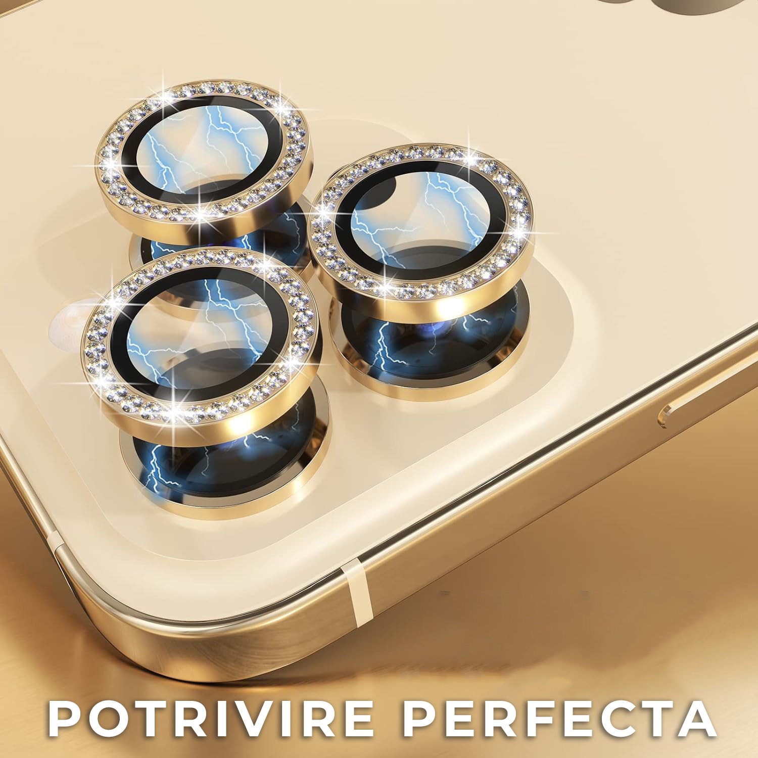 Folie Camera Daden din sticla pentru iPhone 14 Pro/14 Pro Max, Full Cover, Diamond, Protectie Profesionala, Ultra Rezistenta, Calitate Premium, Auriu