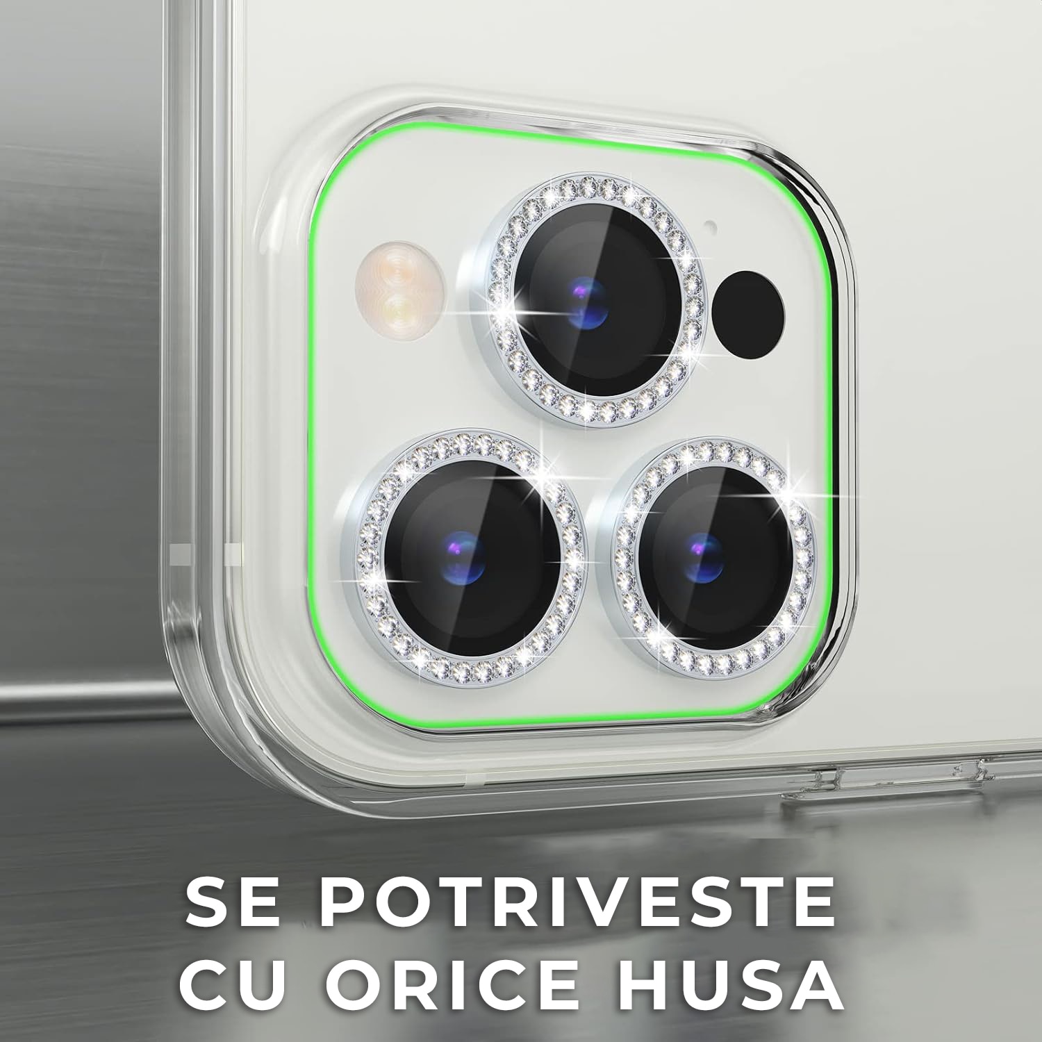 Folie Camera Daden din sticla pentru iPhone 15 Pro/15 Pro Max, Full Cover, Diamond, Protectie Profesionala, Ultra Rezistenta, Calitate Premium, Argintiu