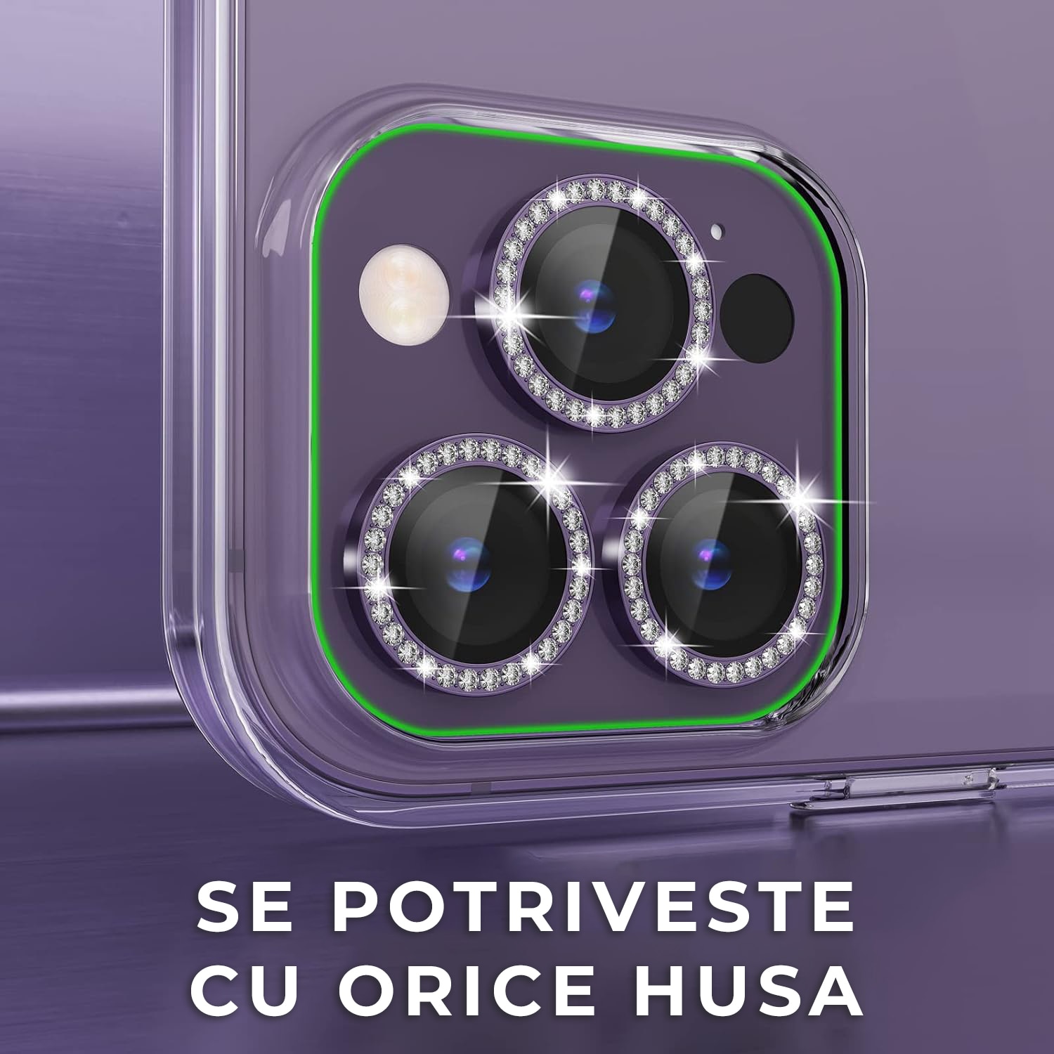 Folie Camera Daden din sticla pentru iPhone 14 Pro/14 Pro Max, Full Cover, Diamond, Protectie Profesionala, Ultra Rezistenta, Calitate Premium, Mov