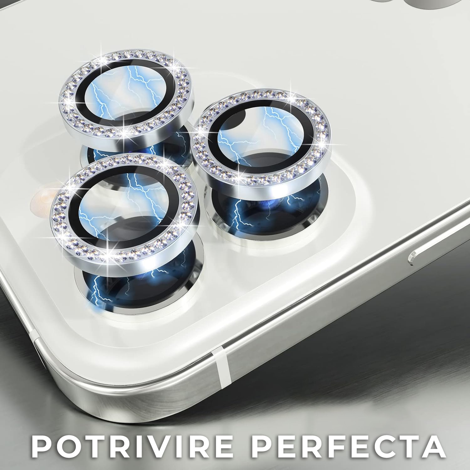 Folie Camera Daden din sticla pentru iPhone 15 Pro/15 Pro Max, Full Cover, Diamond, Protectie Profesionala, Ultra Rezistenta, Calitate Premium, Argintiu