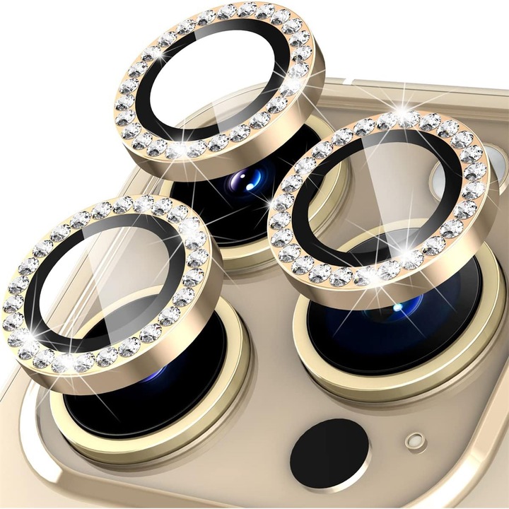 Folie Camera Daden din sticla pentru iPhone 14 Pro/14 Pro Max, Full Cover, Diamond, Protectie Profesionala, Ultra Rezistenta, Calitate Premium, Auriu