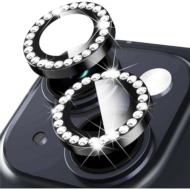 Протектор Daden Glass Camera Film за iPhone 15/15 Plus, Пълно покритие, Диамант, Професионална защита, Ултра устойчиво, Премиум качество, Черен