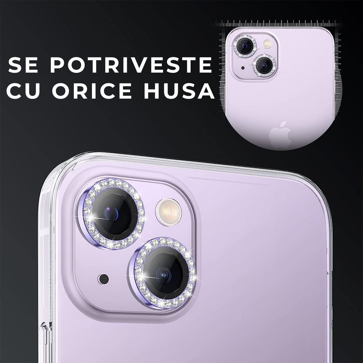 Folie Camera Daden din sticla pentru iPhone 14/14 Plus, Full Cover, Diamond, Protectie Profesionala, Ultra Rezistenta, Calitate Premium, Mov