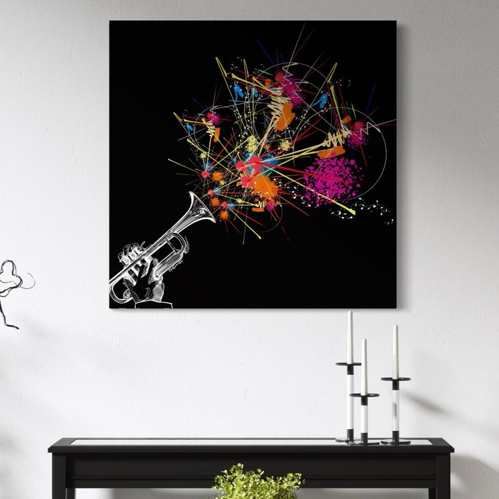 Премиум Канава Картина, LuxCanva® C1227, Звукът на музиката, 100 X 100 СМ, 100% Памучно Платно 400гр/м2, Дървена Подрамка, Цветове, Декоративен, За Дневна, Ярки Цветове