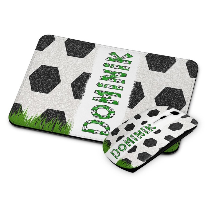 Безжична мишка и подложка Dominik, Футболна, Бял