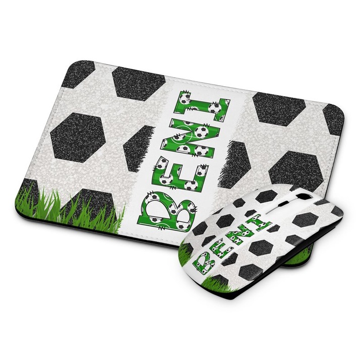 Безжична мишка и подложка Beni, Футболна, Бял