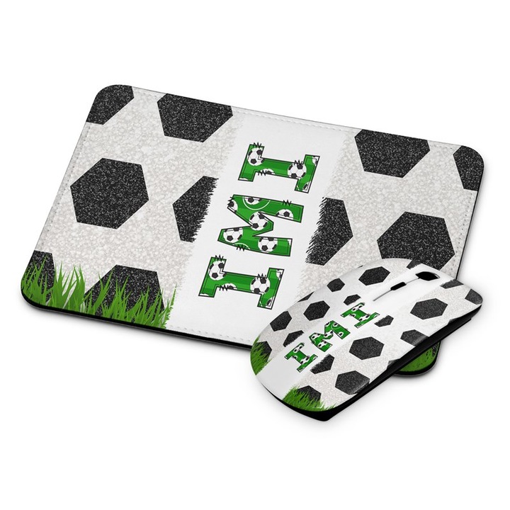 Безжична мишка и подложка Imi, Футболна, Бял