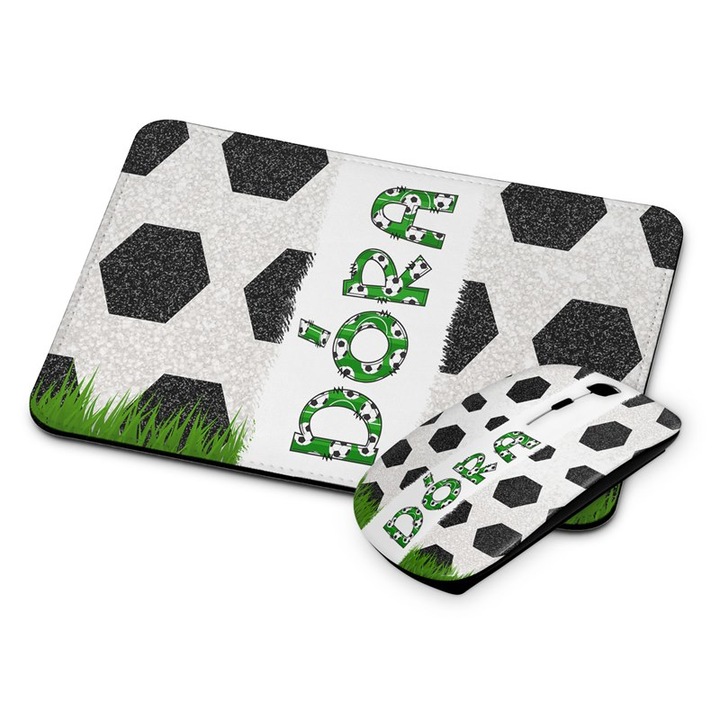 Безжична мишка и подложка Dóra, Футболна, Бял