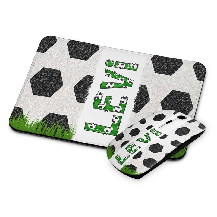 Безжична мишка и подложка Levi, Футболна, Бял