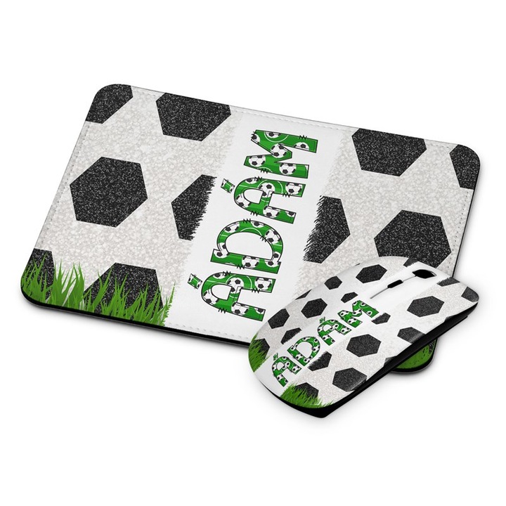 Безжична мишка и подложка Ádám, Футболна, Бял