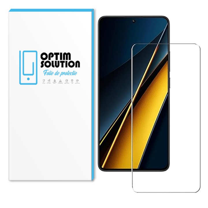 Noble 2.5D edzett üvegfólia Xiaomi Poco X6 Pro készülékhez, OPTIM SOLUTION, 9h ellenállás, kristálytiszta, fejlett érintésérzékenység, szilánkosodás mentes, buborékmentes, UHD tisztaság, tiszta látás, ujjlenyomat-mentes, átlátszó