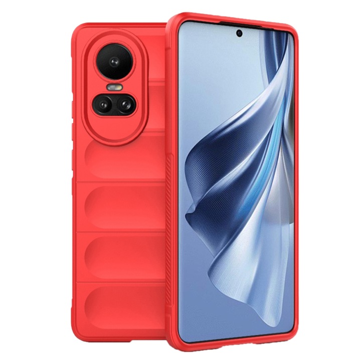 Husa pentru Oppo Reno 10/Reno 10 Pro DaDen® Magic Shield, Antisoc, Interior microfibra, TPU, Rosu