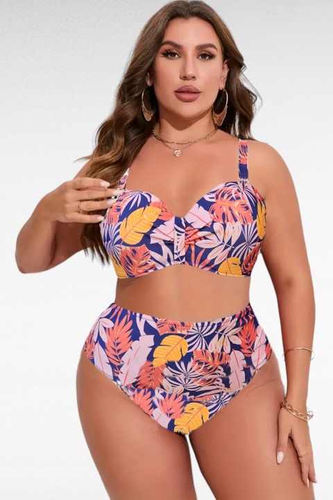 Бански от две части, голям размер, флорален принт, екзотично цвете 6660, Многоцветен