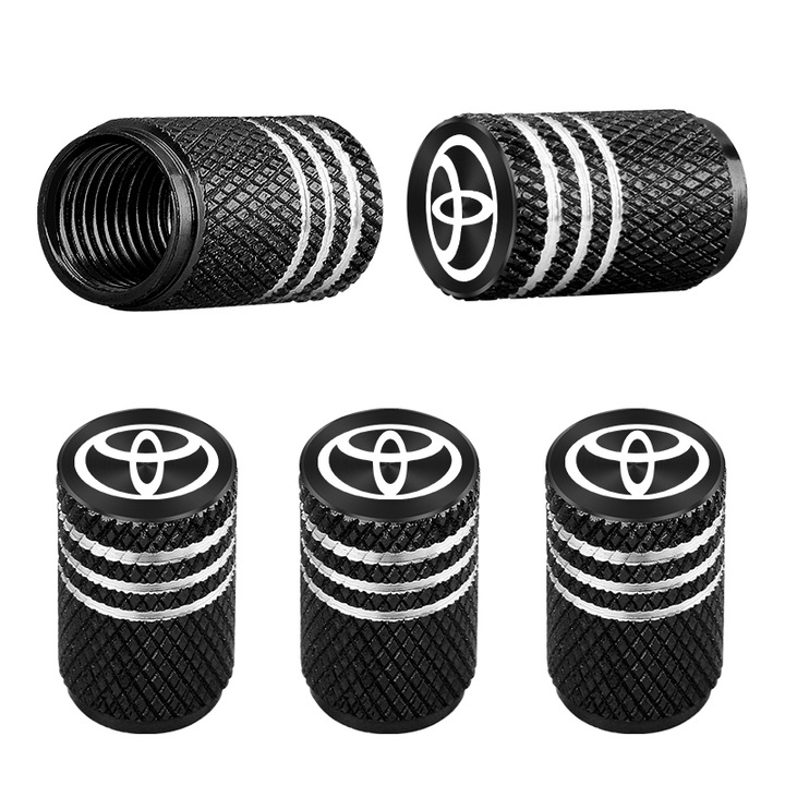 Set 5 capacele pentru ventil auto din aluminiu pentru Toyota Hilux Crown TRD Camry Supra Corolla, Negru