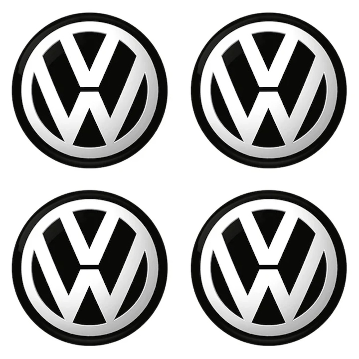 Комплект от 4 самозалепващи се стикера VW Volkswagen 56 мм черни, за лети джанти