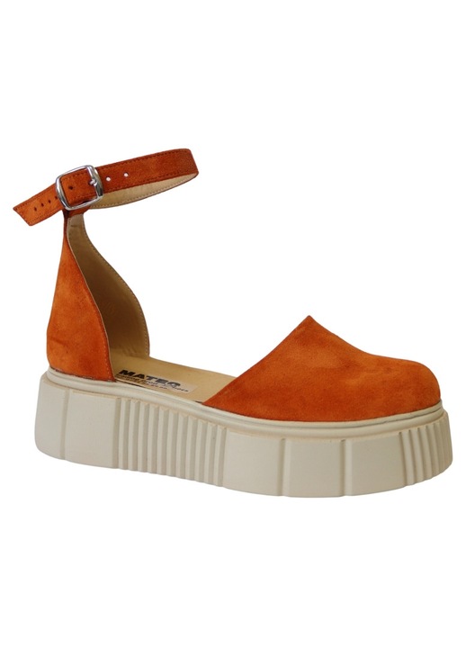 Sandale Inchise in Fata cu Platforma si Catarama, Piele Naturala Intoarsa, Mateo Shoes, Maro