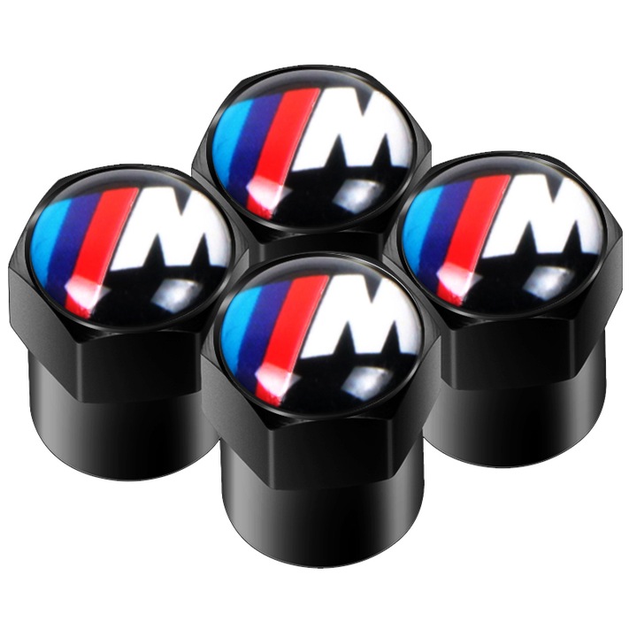 Set 4 capacele pentru ventil auto din aluminiu pentru BMW M Power Performance M3 M5 X1 X3 X5 X6 E46 E39 E36 E60 E90, negru