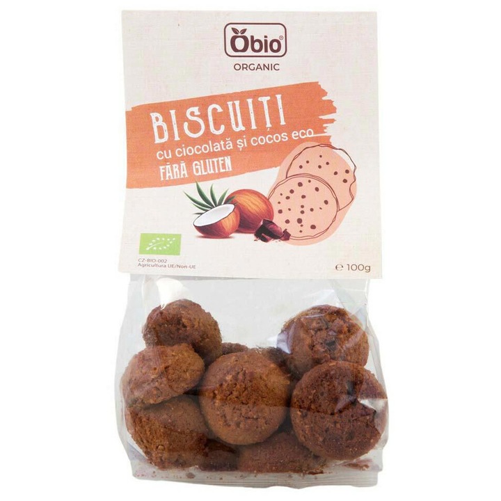 Biscuiti cu Ciocolata si Cocos Fara Gluten Eco 100 grame Obio