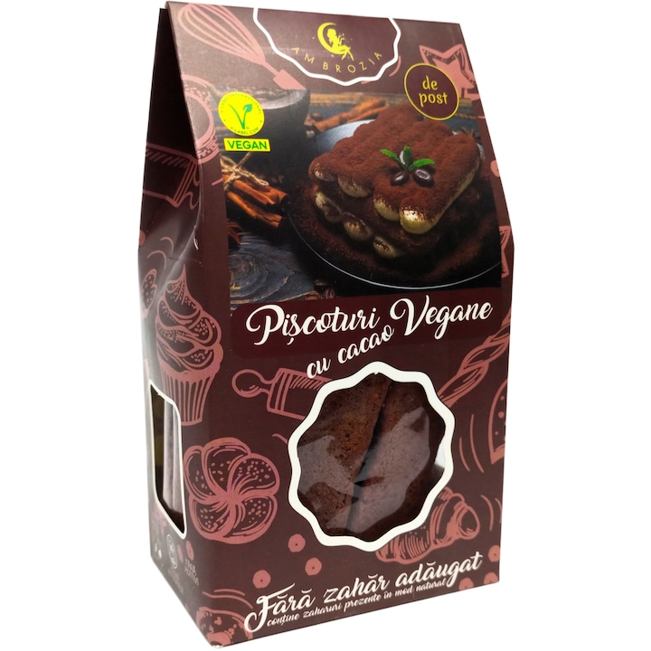 Piscoturi vegane cu cacao integrale artizanale, fara zahar, fara aditivi, 100% natural, 130g, Ambrozia