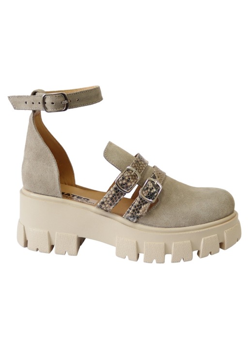 Sandale dama din piele naturala cu talpa inalta cu bareta peste glezna si varf inchis Mateo Shoes, Nude