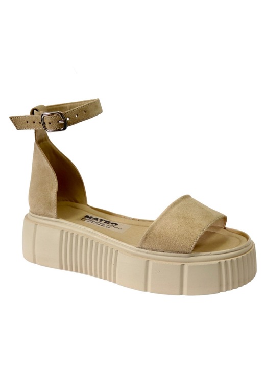 Sandale Dama cu Platforma si Catarama din Piele Naturala, Mateo Shoes, Nude