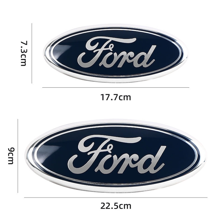 Set 2 Embleme Auto Frontal si Portbagaj, FORD, Albastru, 177mm+225mm