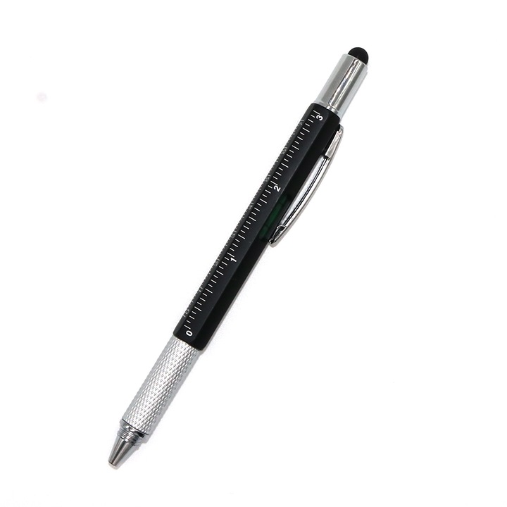 Мултифункционална химикалка 6 в 1: линийка, Boloboc, 2x отвертка, стилус, черна