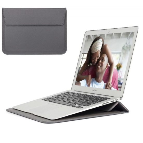 Husa din Piele pentru Macbook Air/Pro, Capac cu Magnet, Ecran 13-14 inch, Gri