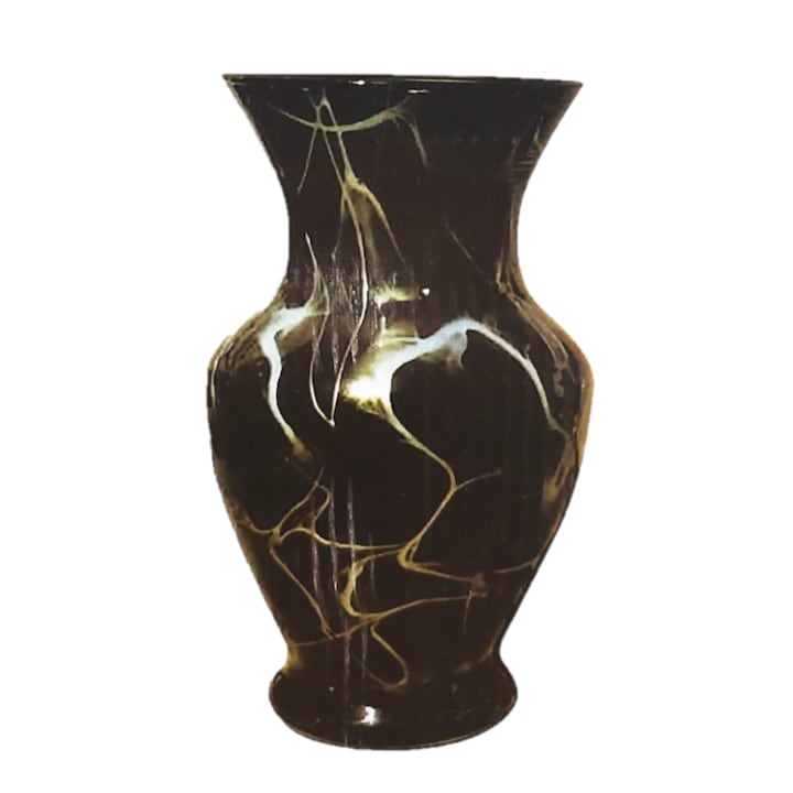 Стъклена ваза, Декоративна, 25 см, Черен цвят с ABYZ®™ златни ивици