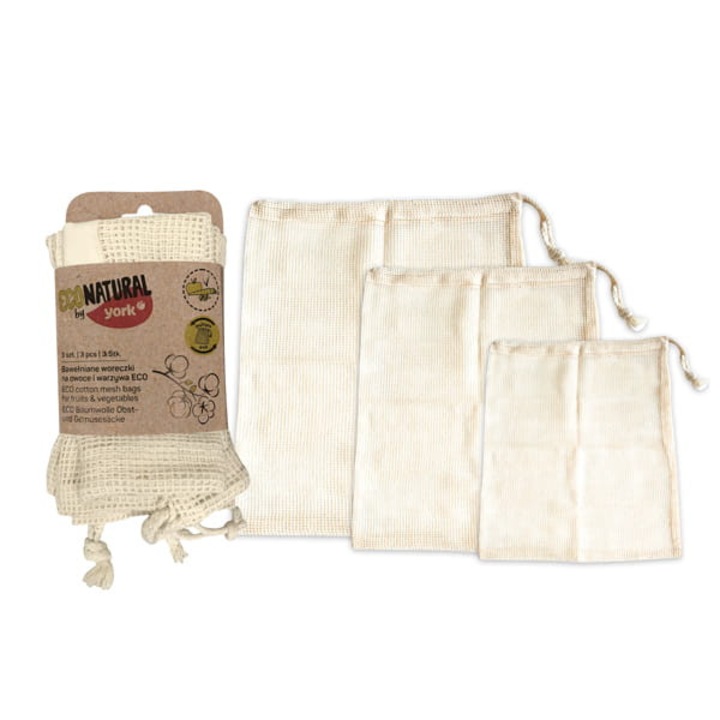 Genti ecologice din bumbac pentru fructe si legume (set de 3) - YORK ECO NATURAL