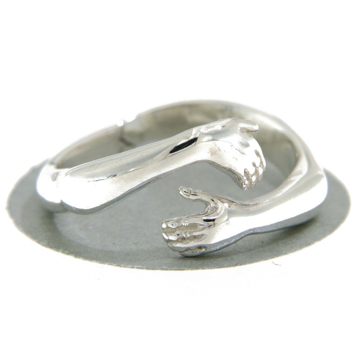 Inel unisex Argint 925 reglabil, design Imbratisare (maini), finisaj lucios