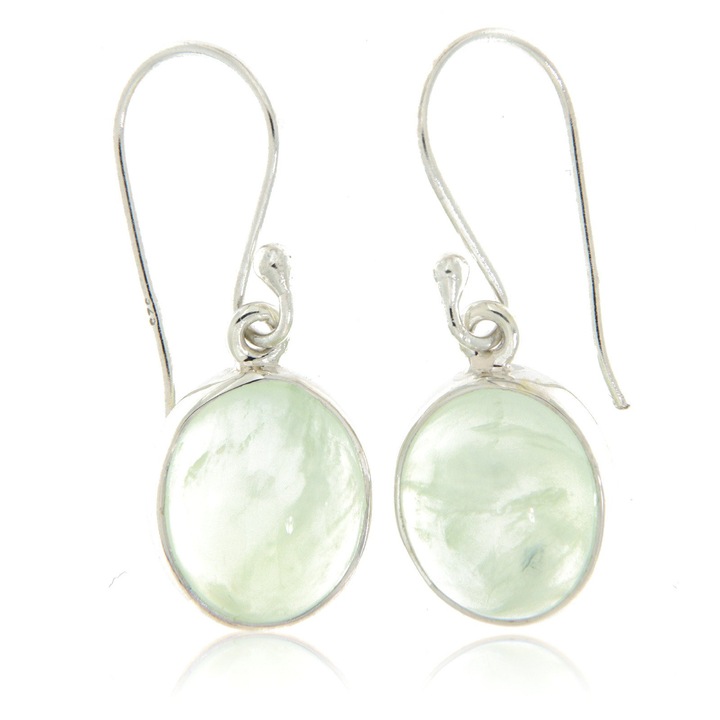 Cercei din argint 925 cu prehnit natural (fara tratament), 30 x 11 mm, fabricati in India