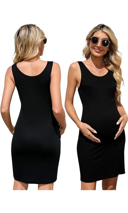 Set de 2 rochii pentru femei insarcinate fara maneci, Neagra, XL