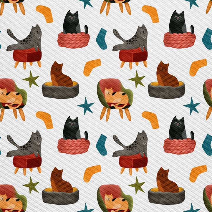 Textil anyag, Macskák és zoknik, Poliészter 100%, 210g/pm, Méret: 100cm x 155cm