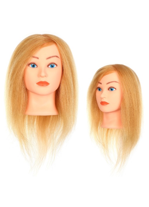 Cap de manechin pentru coafura, Ponik's, Gl012, Par natural, Blond, 35 cm, 100% par de animal, Ideal pentru tuns si coafat