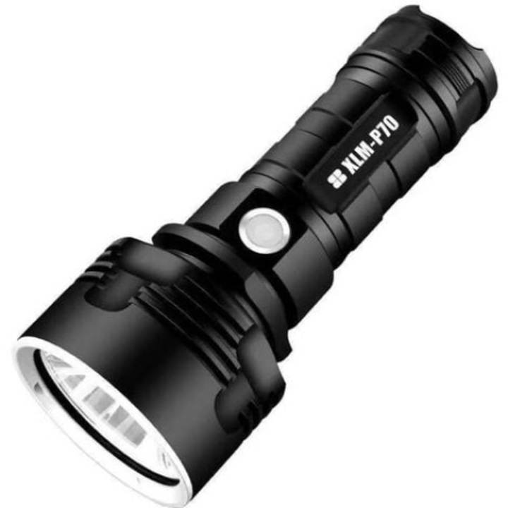 QttvbTna P70 LED фенер, ултра-ярък, 30-100k лумена, водоустойчив, 3 режима, черен