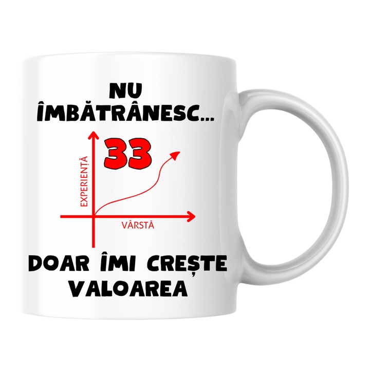 Cana personalizata - Nu imbatranesc,33 de ani, doar imi creste valoarea, alba, 330 ml