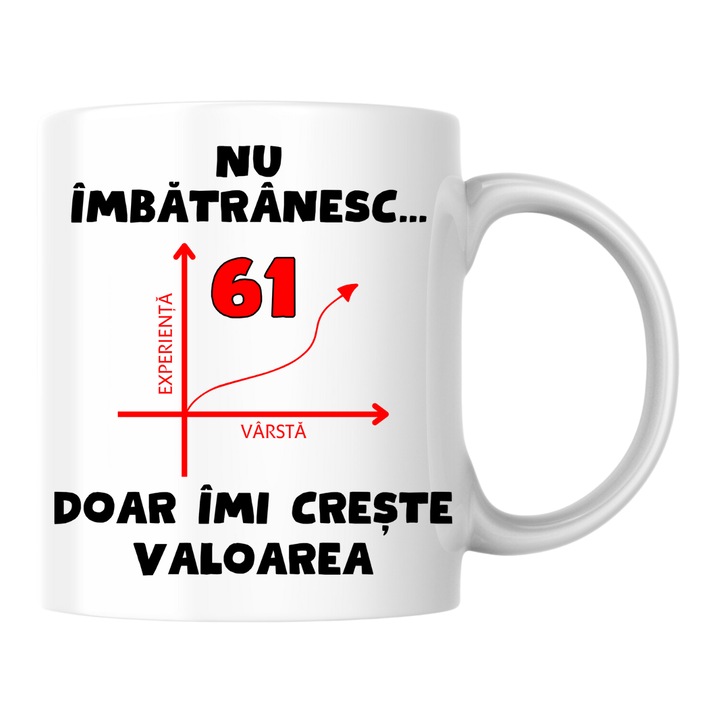 Персонализирана чаша - Не остарявам, 61 години, просто се подобрявам, бяла, 330 мл