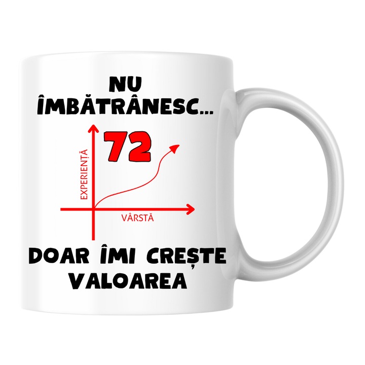 Персонализирана чаша - Не остарявам, 72 години, просто остарявам, бяла, 330 мл