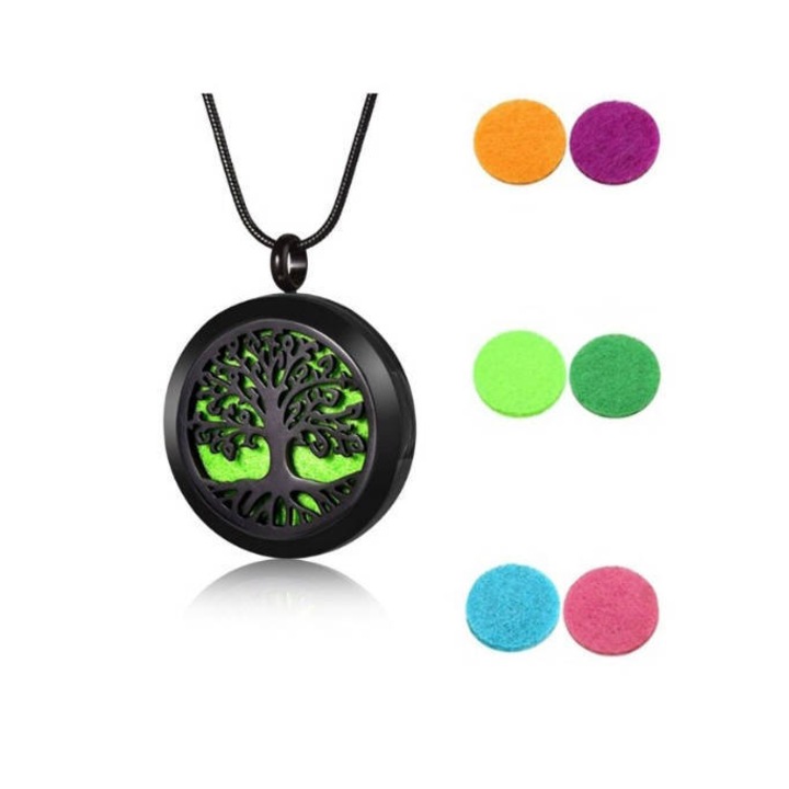 Colier difuzor aromaterapie, set cu 10 discuri de fetru multicolor, din otel inoxidabil