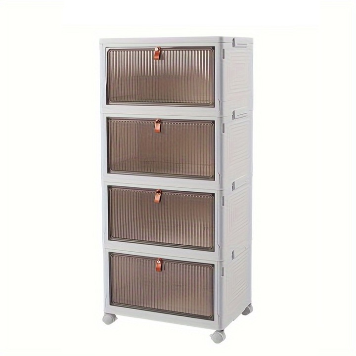 Комплект от 4 кутии за съхранение WALALLA, прозрачни, с капак, на колелца, 39x28x78,5 см, бял