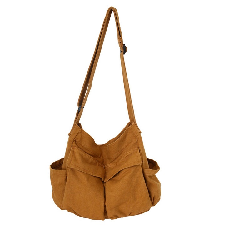 Válltáska, unisex, vászon, 40x35x15cm, Barna, 30x10x40